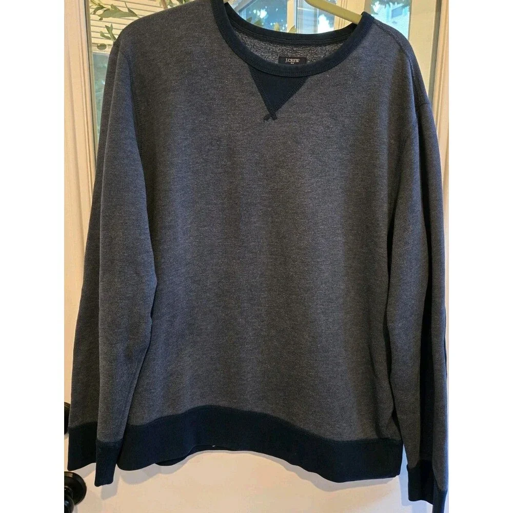 J Crew Authentic Fleece Sweatshirt Mens XL Navy Crewneck Elbow Pads